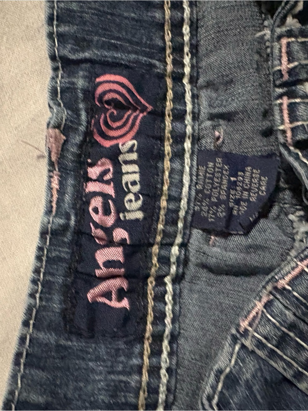 Angels Denim Jean Shorts in Dark Blue with Pink Logo - Picture 3 of 3